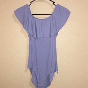 Light sky blue off the shoulder bodysuit
